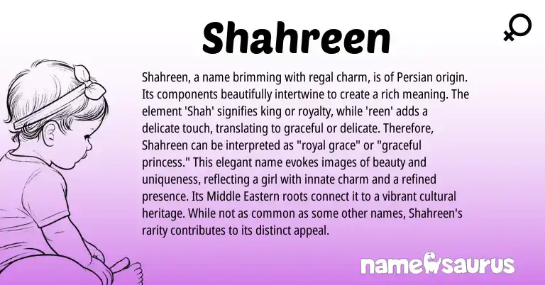 Infographic about Shahreen name meaning, Shahreen is a name from Persian origin(s).