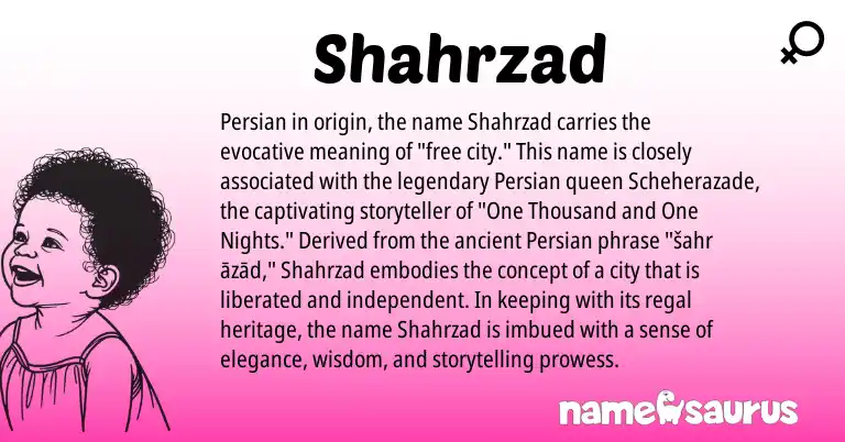 Infographic about Shahrzad name meaning, Shahrzad is a name from Persian origin(s).