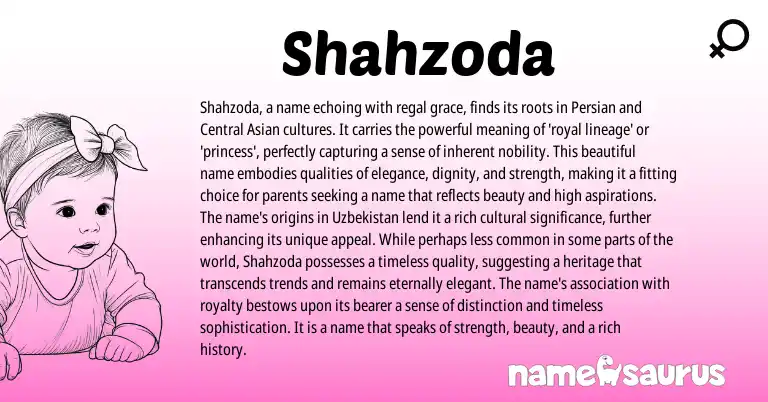 Infographic about Shahzoda name meaning, Shahzoda is a name from Persian origin(s).
