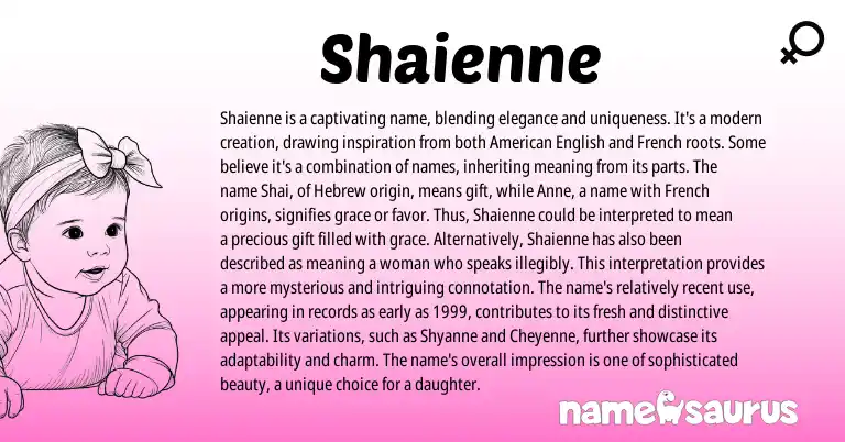 Infographic about Shaienne name meaning, Shaienne is a name from French, Hebrew, American origin(s).