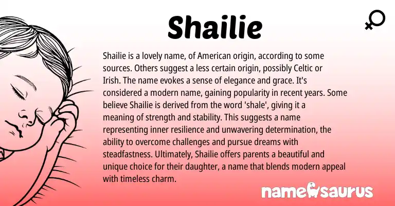 Infographic about Shailie name meaning, Shailie is a name from English, American origin(s).