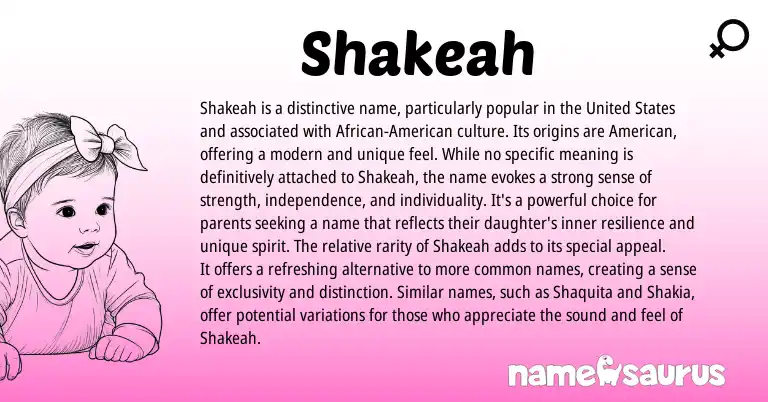 Infographic about Shakeah name meaning, Shakeah is a name from Other origin(s).