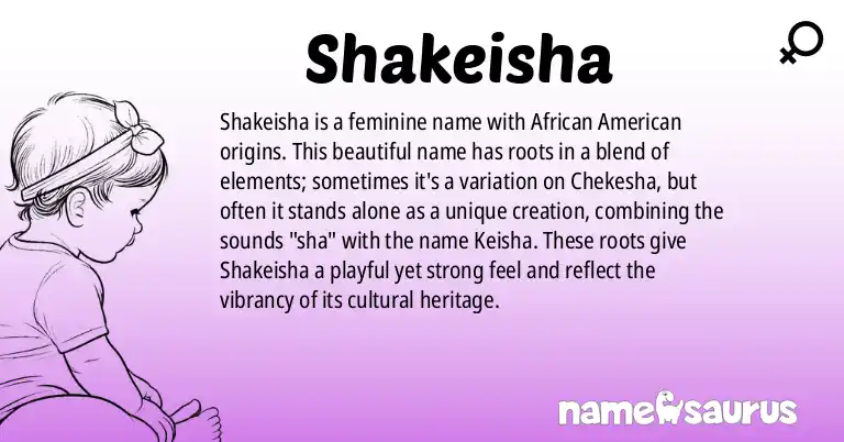 Infographic about Shakeisha name meaning, Shakeisha is a name from African American origin(s).