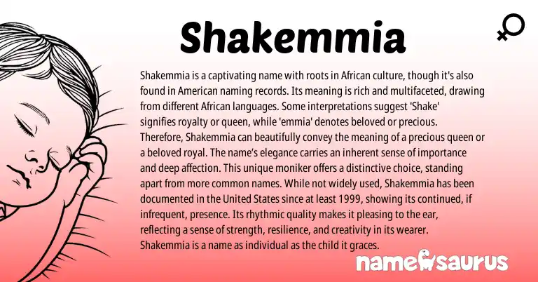 Infographic about Shakemmia name meaning, Shakemmia is a name from African origin(s).