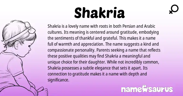 Infographic about Shakria name meaning, Shakria is a name from Persian origin(s).