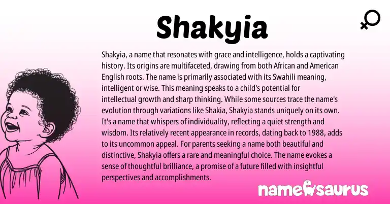 Infographic about Shakyia name meaning, Shakyia is a name from African, Swahili origin(s).