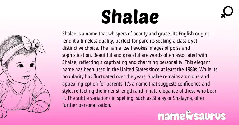 Infographic about Shalae name meaning, Shalae is a name from English origin(s).