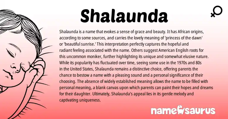 Infographic about Shalaunda name meaning, Shalaunda is a name from African, American origin(s).