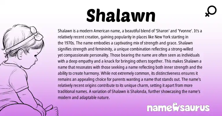 Infographic about Shalawn name meaning, Shalawn is a name from American origin(s).