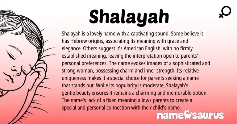Infographic about Shalayah name meaning, Shalayah is a name from Hebrew, American origin(s).