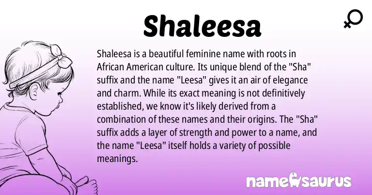 Infographic about Shaleesa name meaning, Shaleesa is a name from African American origin(s).