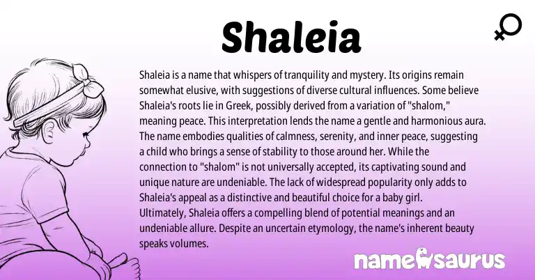 Infographic about Shaleia name meaning, Shaleia is a name from Greek origin(s).