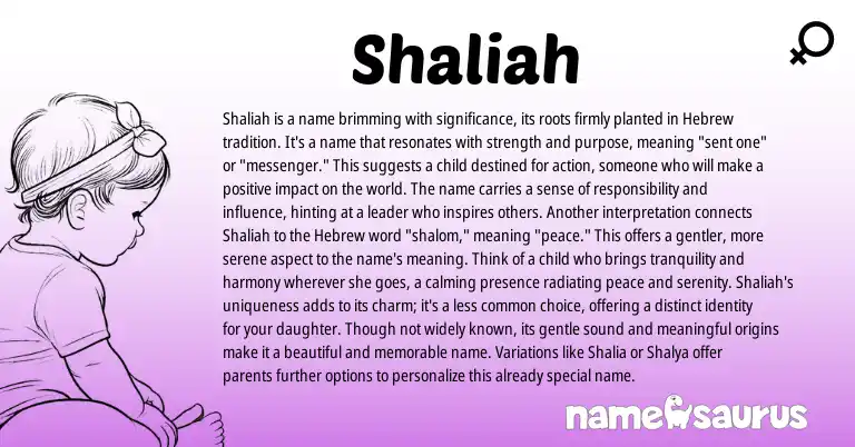 Infographic about Shaliah name meaning, Shaliah is a name from Hebrew origin(s).