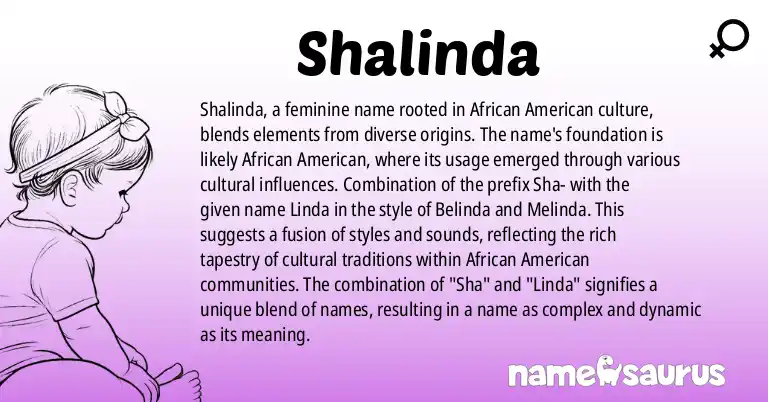 Infographic about Shalinda name meaning, Shalinda is a name from African American, Various origin(s).