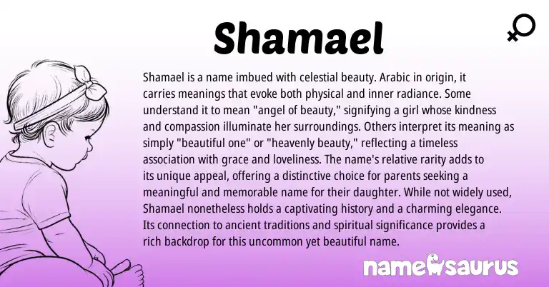 Infographic about Shamael name meaning, Shamael is a name from Arabic origin(s).