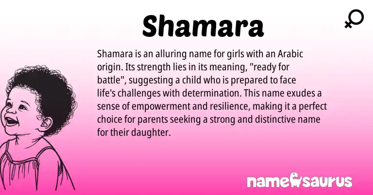 Infographic about Shamara name meaning, Shamara is a name from Arabic origin(s).