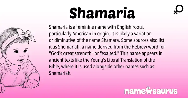 Infographic about Shamaria name meaning, Shamaria is a name from English (American) origin(s).