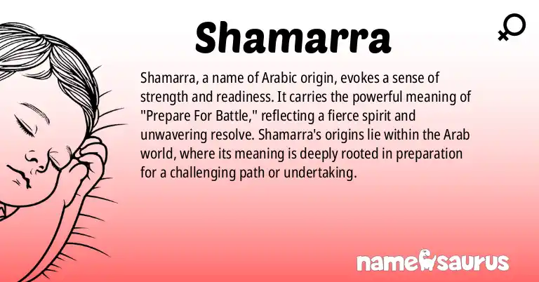 Infographic about Shamarra name meaning, Shamarra is a name from Arabic origin(s).