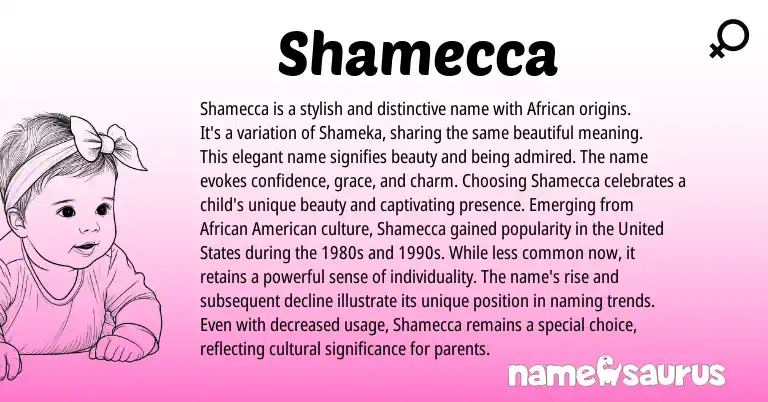 Infographic about Shamecca name meaning, Shamecca is a name from African origin(s).