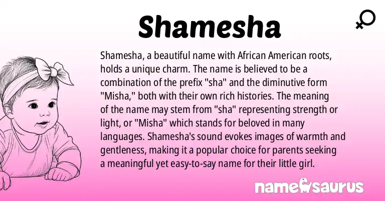 Infographic about Shamesha name meaning, Shamesha is a name from African American origin(s).