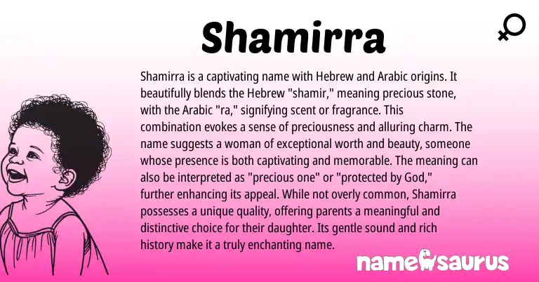 Infographic about Shamirra name meaning, Shamirra is a name from Hebrew, Arabic origin(s).