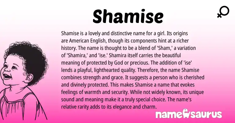 Infographic about Shamise name meaning, Shamise is a name from American origin(s).