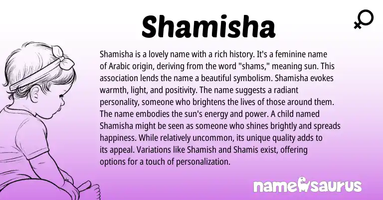 Infographic about Shamisha name meaning, Shamisha is a name from Arabic origin(s).