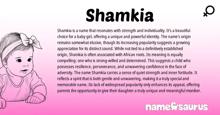 Infographic about Shamkia name meaning, Shamkia is a name from African origin(s).