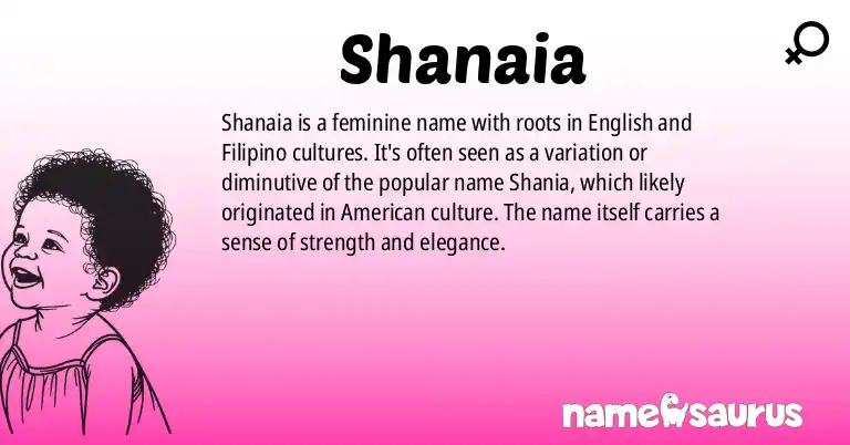 Infographic about Shanaia name meaning, Shanaia is a name from English (American), Filipino origin(s).