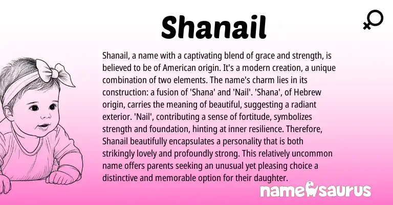Infographic about Shanail name meaning, Shanail is a name from Hebrew, American origin(s).