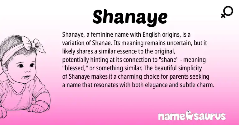 Infographic about Shanaye name meaning, Shanaye is a name from English origin(s).