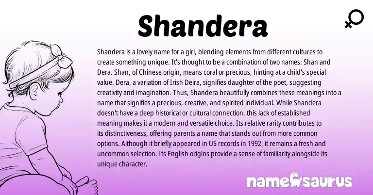 Infographic about Shandera name meaning, Shandera is a name from Chinese, Irish, American origin(s).