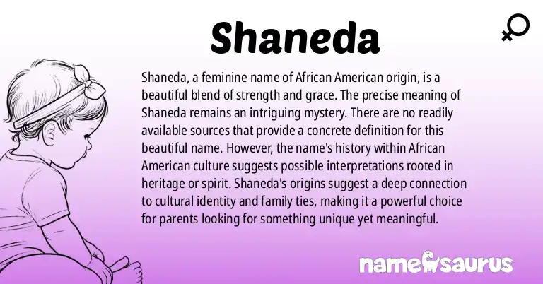 Infographic about Shaneda name meaning, Shaneda is a name from African American origin(s).