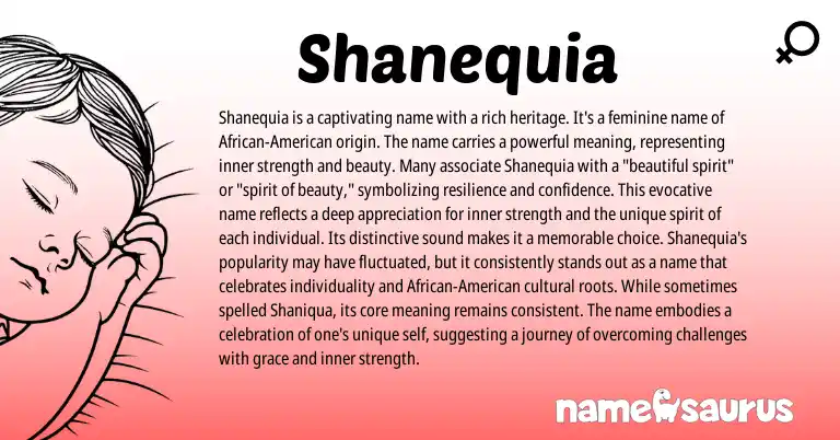 Infographic about Shanequia name meaning, Shanequia is a name from American origin(s).
