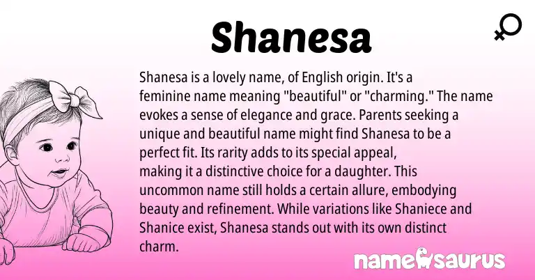 Infographic about Shanesa name meaning, Shanesa is a name from English origin(s).