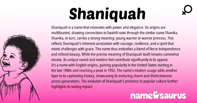 Infographic about Shaniquah name meaning, Shaniquah is a name from Swahili origin(s).