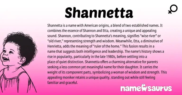 Infographic about Shannetta name meaning, Shannetta is a name from English, American origin(s).