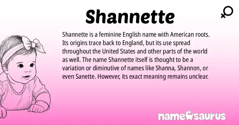 Infographic about Shannette name meaning, Shannette is a name from English (American) origin(s).