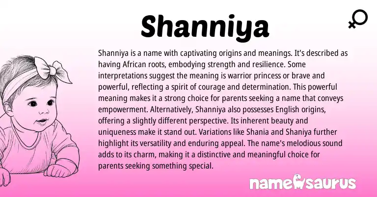 Infographic about Shanniya name meaning, Shanniya is a name from African origin(s).