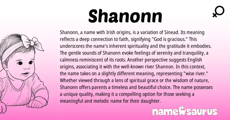 Infographic about Shanonn name meaning, Shanonn is a name from Irish origin(s).