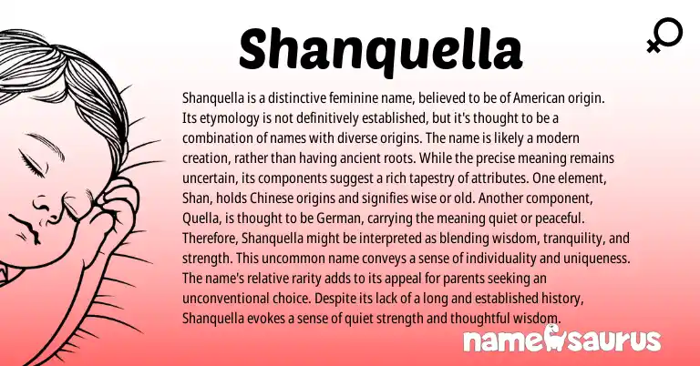 Infographic about Shanquella name meaning, Shanquella is a name from Germanic, Chinese origin(s).