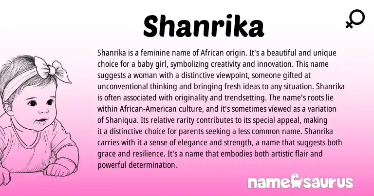 Infographic about Shanrika name meaning, Shanrika is a name from African origin(s).