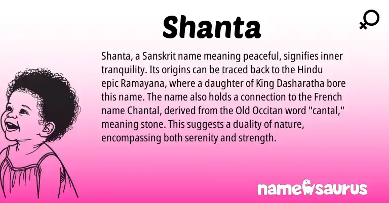Infographic about Shanta name meaning, Shanta is a name from Sanskrit, French, Occitan, Hindu origin(s).