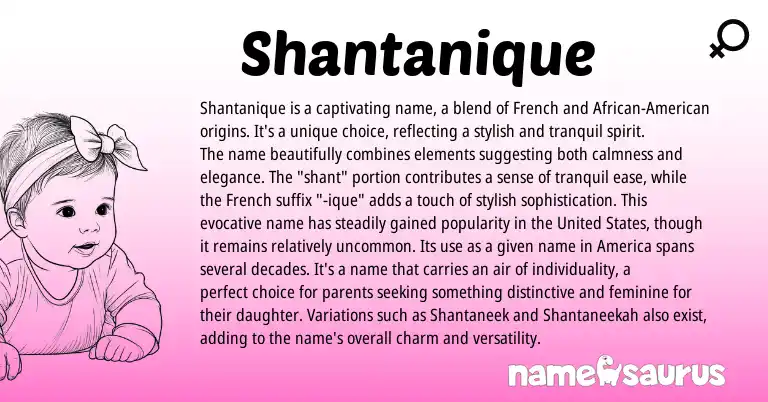 Infographic about Shantanique name meaning, Shantanique is a name from French origin(s).