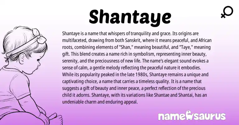 Infographic about Shantaye name meaning, Shantaye is a name from African, Sanskrit origin(s).
