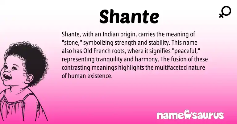 Infographic about Shante name meaning, Shante is a name from Indian, Old French origin(s).