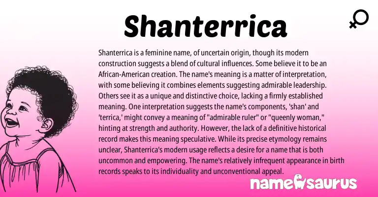 Infographic about Shanterrica name meaning, Shanterrica is a name from African, American origin(s).