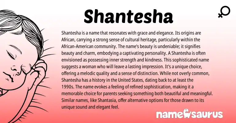 Infographic about Shantesha name meaning, Shantesha is a name from African, American origin(s).