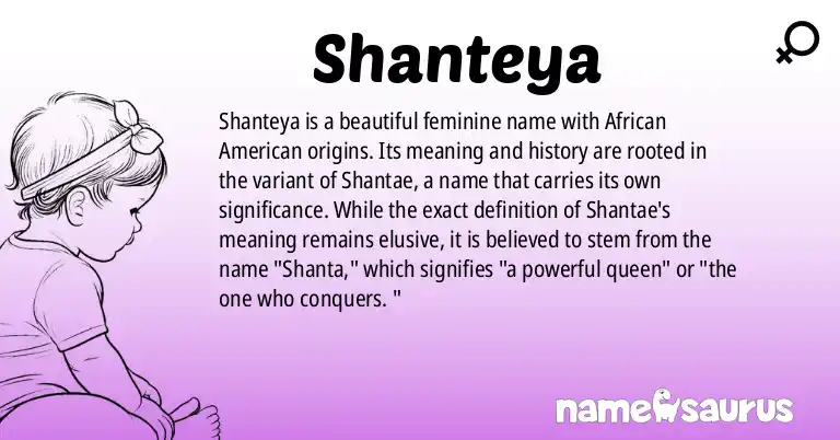 Infographic about Shanteya name meaning, Shanteya is a name from African American origin(s).