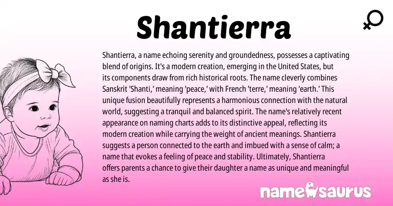 Infographic about Shantierra name meaning, Shantierra is a name from French, Indian, Sanskrit origin(s).